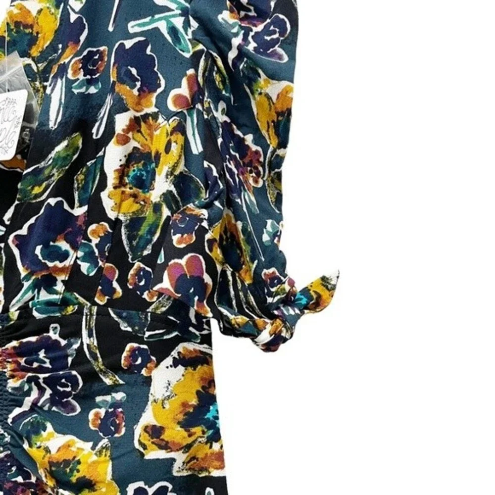 NWT Free People Glow Up Short Sleeve Mini Dress Navy Combo Floral Women’s Size 0